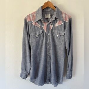 H Bar C California Ranchwear Vintage 70s Western Long Tail Pearl Snap Shirt